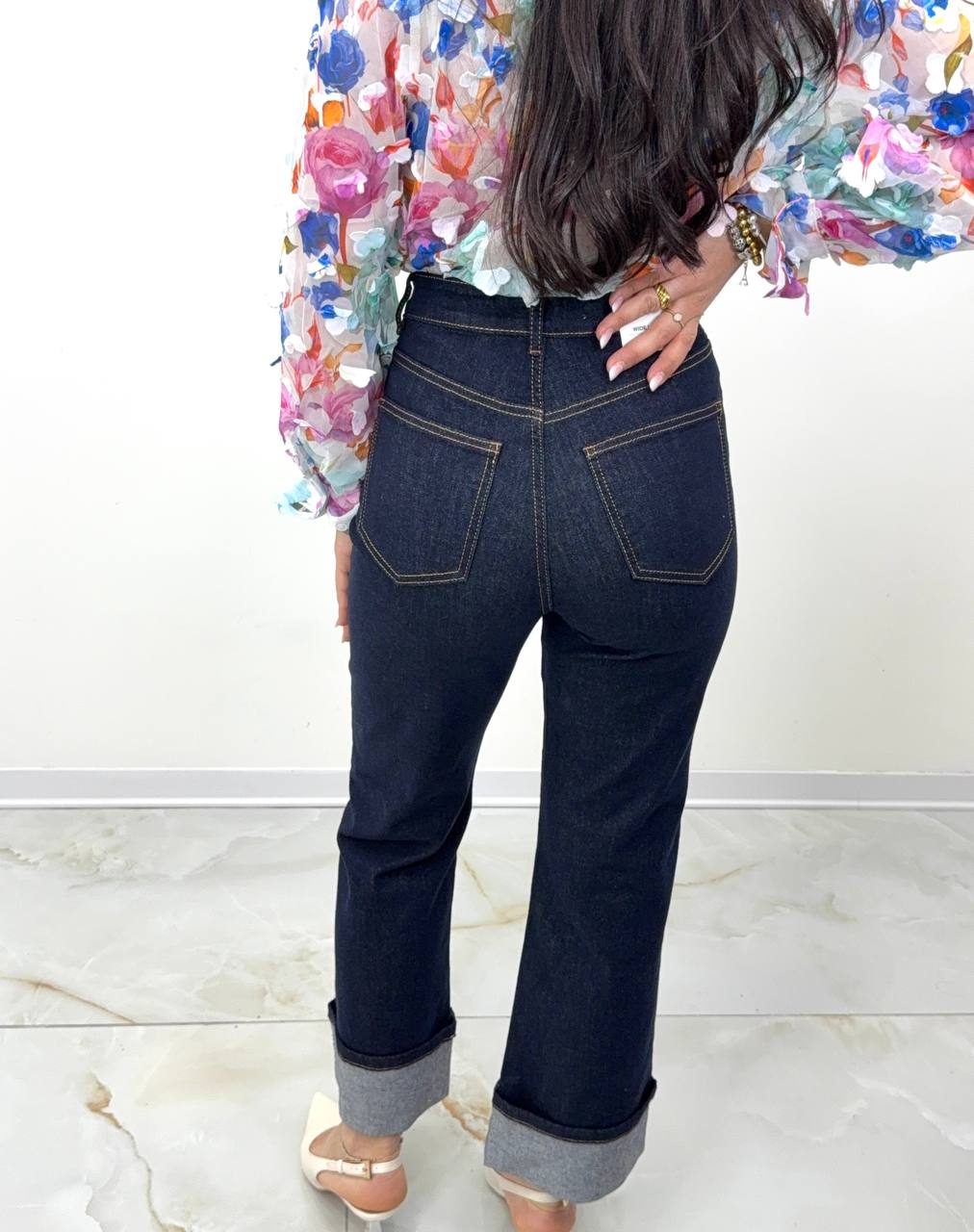 JEANS SCURO PIEGHETTA