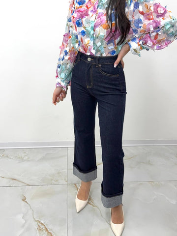 JEANS SCURO PIEGHETTA