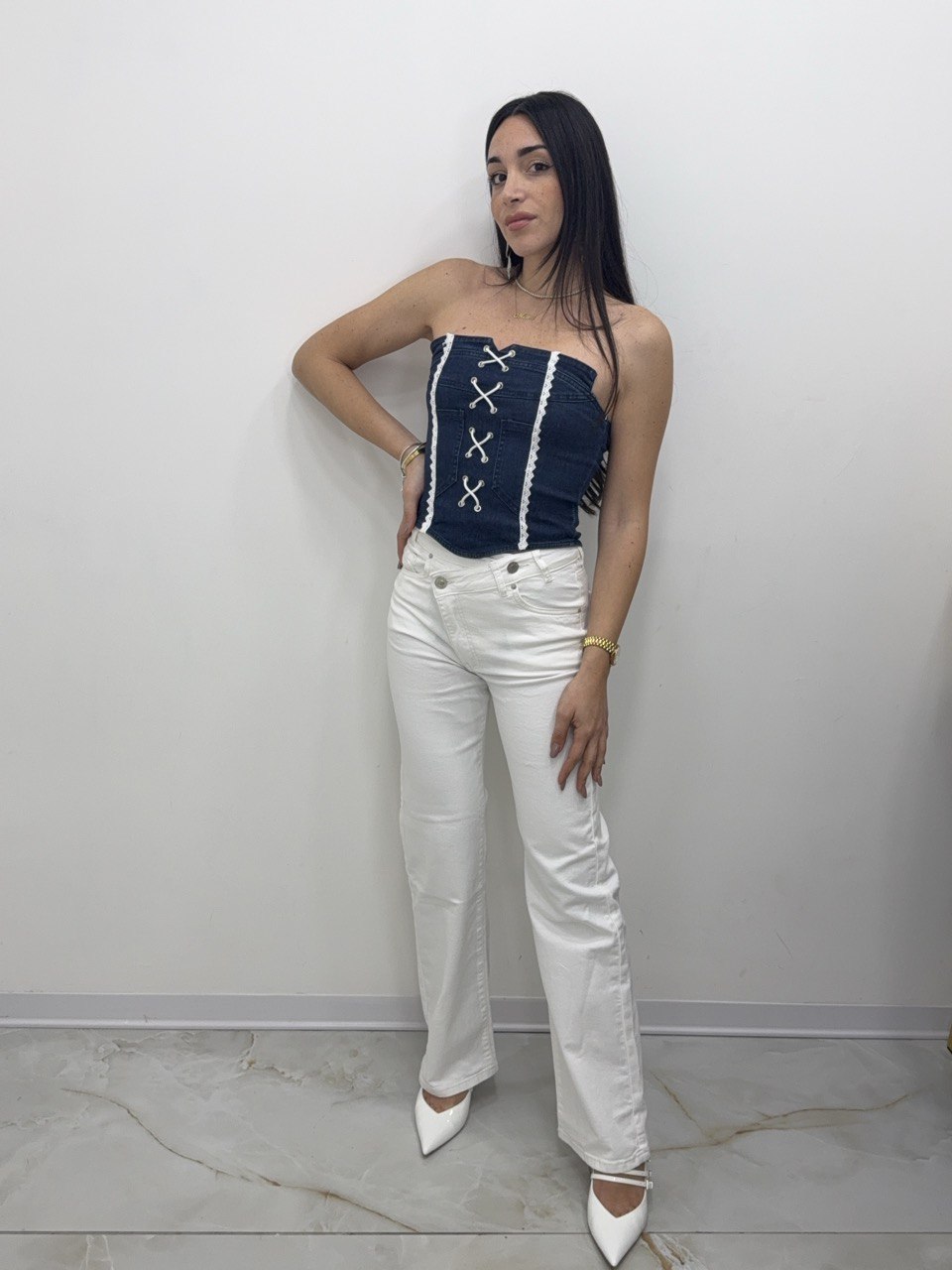 JEANS BIANCO DOPPIO BOTTONE