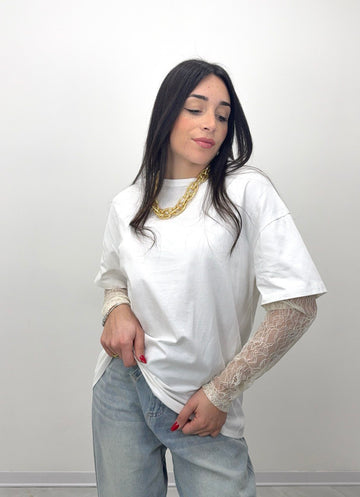 T-SHIRT MANICA IN PIZZO