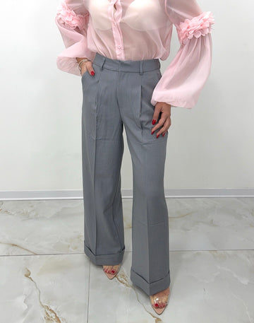 PANTALONE GRIGIO CON PIEGONE